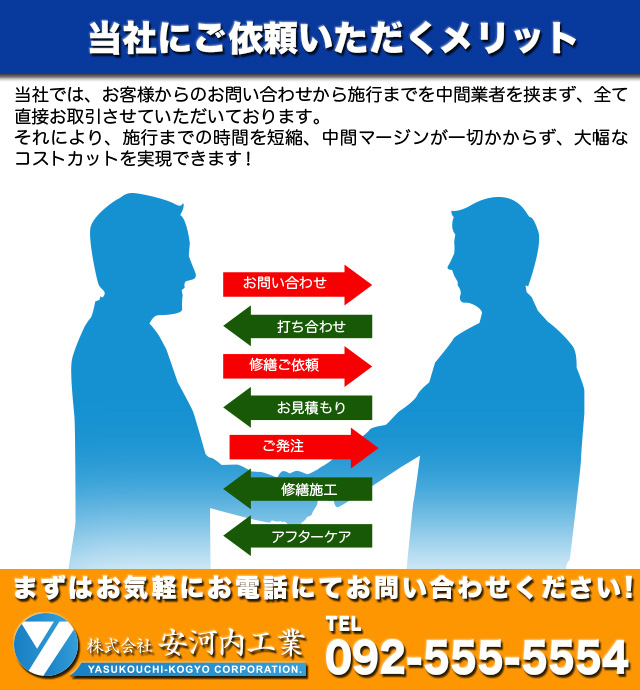 当社にご依頼いただくと、全て直接お取引。中間マージンをカットして、大幅なコストカットを実現します。